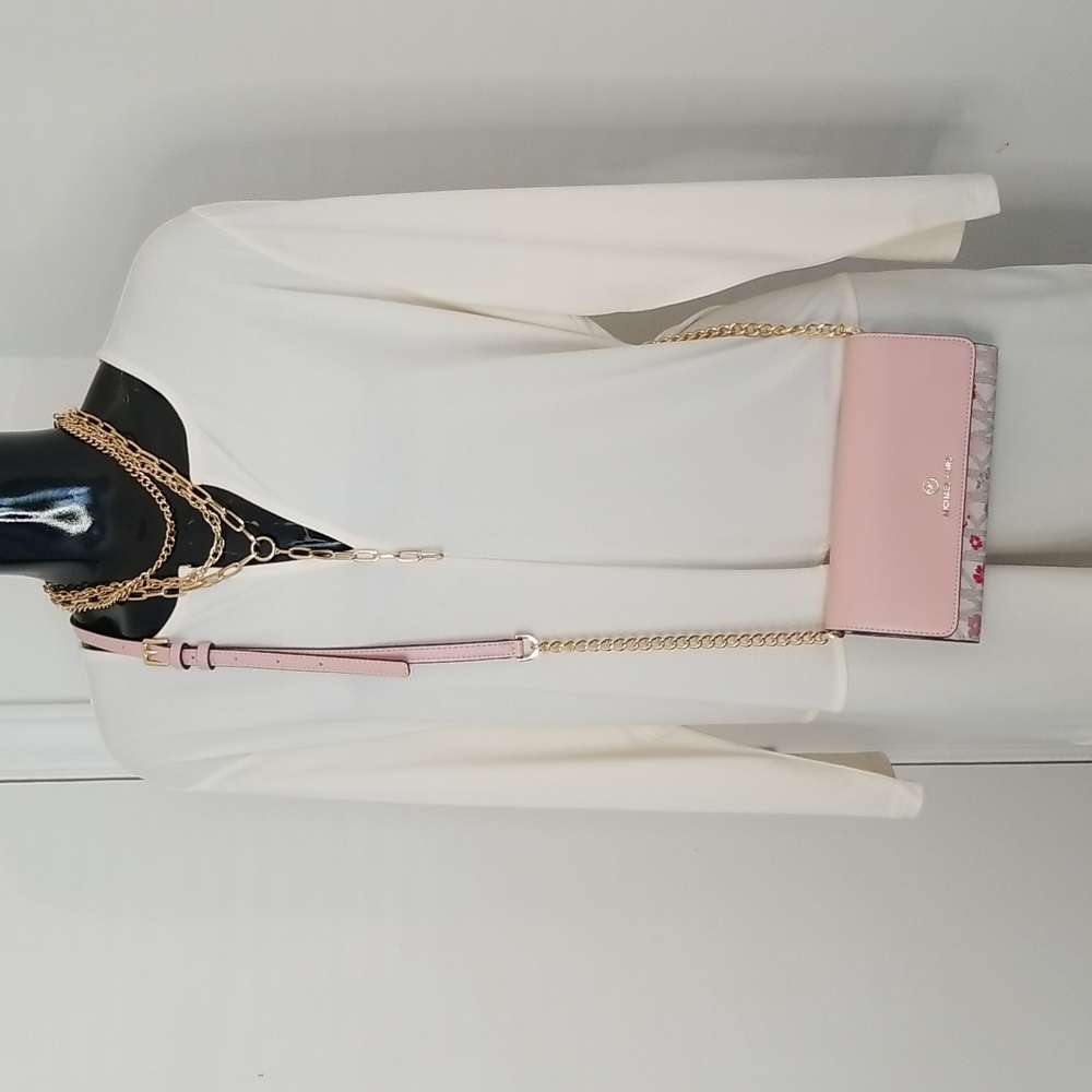 SOLD Michael Kors| Crossbody Wallet Jet Set Charm Vanilla MLTI Pink - Picture 1 of 9